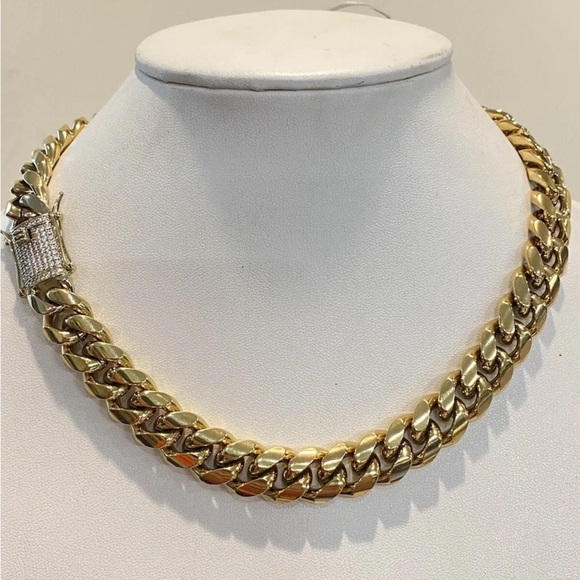 🔥Cz Diamond Miami Cubian Chain Stamp 14k Gold Plated 5X Layered steel 10mm 18” - Picture 1 of 10